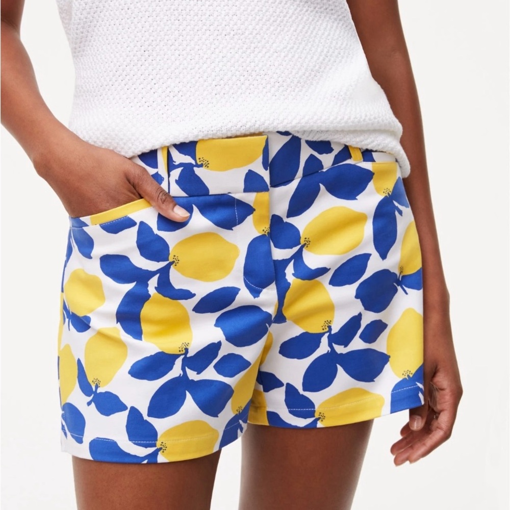 LOFT High Waist Lemon Print Shorts - Blue and Yellow‎ zs 2